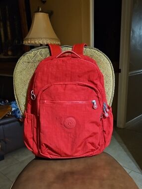 Kipling Seoul Red Backpack School Book Bag Laptop Travel